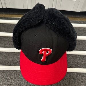 Men's Black and Red Baseball Cap with Ear Flaps